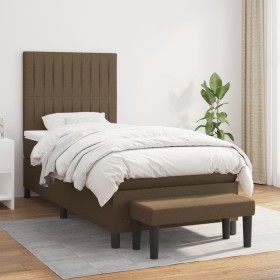 Cama box spring con colchón tela marrón oscuro 90x200 cm de , Camas y somieres - Ref: Foro24-3136728, Precio: 397,55 €, Descu...