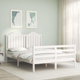 White solid wood bed frame with headboard 140x200 cm by , Beds and slatted bases - Ref: Foro24-3194182, Price: 152,99 €, Disc...