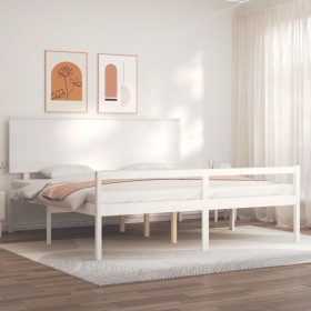 Double bed for seniors with white solid wood headboard by , Beds and slatted bases - Ref: Foro24-3195497, Price: 219,09 €, Di...