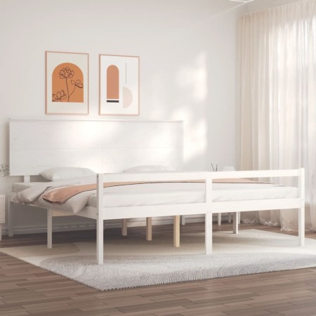 Cama matrimonio personas mayores cabecero madera maciza blanco de , Camas y somieres - Ref: Foro24-3195497, Precio: 218,95 €,...