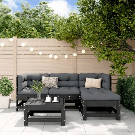 5-piece garden sofa set made of solid black pine wood by , Garden sets - Ref: Foro24-3186176, Price: 325,59 €, Discount: %