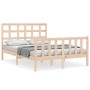 Double bed frame with solid wood headboard by , Beds and slatted bases - Ref: Foro24-3192076, Price: 156,27 €, Discount: %