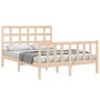 Double bed frame with solid wood headboard by , Beds and slatted bases - Ref: Foro24-3192076, Price: 156,27 €, Discount: %