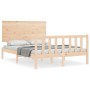 Double bed frame with solid wood headboard by , Beds and slatted bases - Ref: Foro24-3193376, Price: 175,18 €, Discount: %