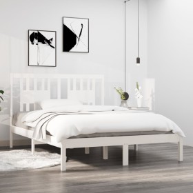 Estructura de cama de madera maciza blanca 135x190 cm de , Camas y somieres - Ref: Foro24-3104039, Precio: 131,99 €, Descuent...