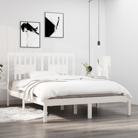 Estructura de cama de madera maciza blanca 135x190 cm de , Camas y somieres - Ref: Foro24-3104039, Precio: 140,84 €, Descuent...