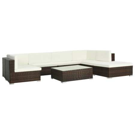 Set muebles de jardín 8 piezas y cojines ratán sintético marrón de vidaXL, Conjuntos de jardín - Ref: Foro24-44609, Precio: 8...