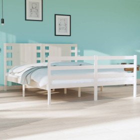 Solid white pine wood bed frame 135x190 cm by , Beds and slatted bases - Ref: Foro24-3104259, Price: 153,48 €, Discount: %