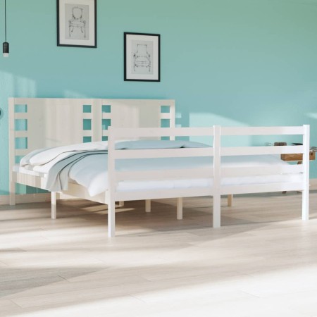 Solid white pine wood bed frame 135x190 cm by , Beds and slatted bases - Ref: Foro24-3104259, Price: 154,13 €, Discount: %