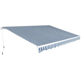 Folding manual-operated awning, 450 cm, blue and white. by vidaXL, Awnings - Ref: Foro24-275565, Price: 369,18 €, Discount: %