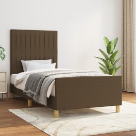 Estructura de cama con cabecero de tela marrón oscuro 90x200 cm de , Camas y somieres - Ref: Foro24-3125190, Precio: 139,78 €...