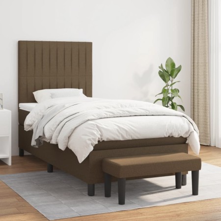 Cama box spring con colchón tela marrón oscuro 80x200 cm de , Camas y somieres - Ref: Foro24-3136712, Precio: 343,12 €, Descu...