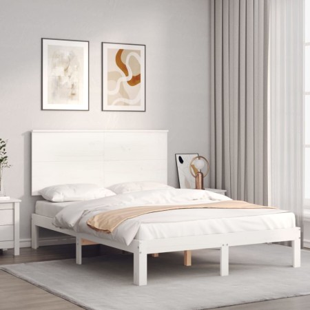 White solid wood bed frame with headboard 140x200 cm by , Beds and slatted bases - Ref: Foro24-3193662, Price: 156,43 €, Disc...