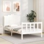 White solid wood bed frame with headboard 100x200 cm by , Beds and slatted bases - Ref: Foro24-3192287, Price: 147,04 €, Disc...