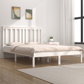 Estructura de cama madera maciza de pino blanco 135x190 cm de , Camas y somieres - Ref: Foro24-3103819, Precio: 131,99 €, Des...