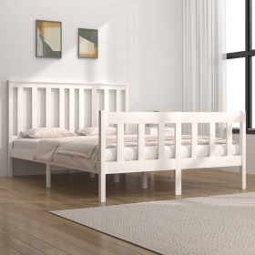 Estructura de cama madera maciza de pino blanco 135x190 cm de , Camas y somieres - Ref: Foro24-3103884, Precio: 173,59 €, Des...