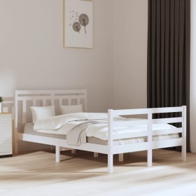 White solid wood bed frame 135x190 cm by , Beds and slatted bases - Ref: Foro24-3105291, Price: 147,12 €, Discount: %