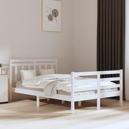 White solid wood bed frame 135x190 cm by , Beds and slatted bases - Ref: Foro24-3105291, Price: 147,79 €, Discount: %