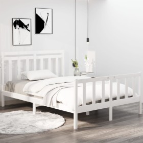 Estructura de cama de madera maciza blanca 135x190 cm de , Camas y somieres - Ref: Foro24-3105356, Precio: 164,98 €, Descuent...