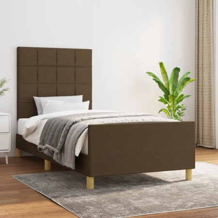 Dark brown fabric bed frame with headboard 80x200 cm by , Beds and slatted bases - Ref: Foro24-3125012, Price: 154,08 €, Disc...