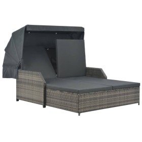 Liege für 2 Personen mit grauer Kunststoff-Rattan-Markise von vidaXL, Betten im Freien - Ref: Foro24-44825, Preis: 633,99 €, ...