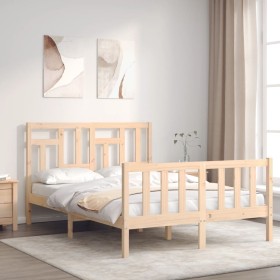 Bed frame with solid wood headboard 140x200 cm by , Beds and slatted bases - Ref: Foro24-3193141, Price: 120,99 €, Discount: %