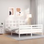 Estructura de cama matrimonio con cabecero madera maciza blanco de , Camas y somieres - Ref: Foro24-3194837, Precio: 149,10 €...