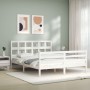 Double bed frame with white solid wood headboard by , Beds and slatted bases - Ref: Foro24-3194837, Price: 151,71 €, Discount: %