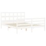 Double bed frame with white solid wood headboard by , Beds and slatted bases - Ref: Foro24-3194837, Price: 151,71 €, Discount: %