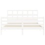 Double bed frame with white solid wood headboard by , Beds and slatted bases - Ref: Foro24-3194837, Price: 151,71 €, Discount: %