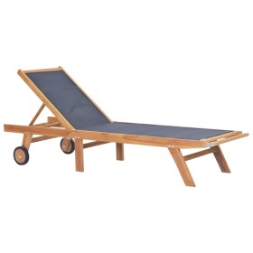 Folding sun lounger with wheels solid teak and textilene by vidaXL, Loungers - Ref: Foro24-44668, Price: 287,99 €, Discount: %