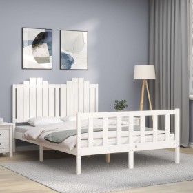 White solid wood bed frame with headboard 140x200 cm by , Beds and slatted bases - Ref: Foro24-3192297, Price: 160,65 €, Disc...