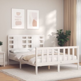 Double bed frame with white solid wood headboard by , Beds and slatted bases - Ref: Foro24-3192792, Price: 163,99 €, Discount: %