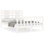 Double bed frame with white solid wood headboard by , Beds and slatted bases - Ref: Foro24-3192792, Price: 170,54 €, Discount: %