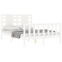 Double bed frame with white solid wood headboard by , Beds and slatted bases - Ref: Foro24-3192792, Price: 170,54 €, Discount: %