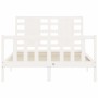 Double bed frame with white solid wood headboard by , Beds and slatted bases - Ref: Foro24-3192792, Price: 170,54 €, Discount: %