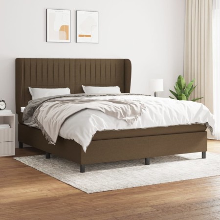 Cama box spring con colchón tela marrón oscuro 160x200 cm de , Camas y somieres - Ref: Foro24-3128136, Precio: 584,37 €, Desc...