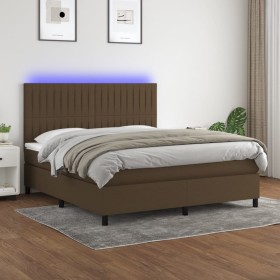 Box spring bed mattress LED lights dark brown fabric 180x200cm by , Beds and slatted bases - Ref: Foro24-3135056, Price: 626,...