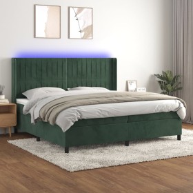 Cama box spring colchón y LED terciopelo verde oscuro 200x200cm de , Camas y somieres - Ref: Foro24-3139706, Precio: 747,45 €...