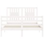 Estructura cama de matrimonio con cabecero madera maciza blanco de , Camas y somieres - Ref: Foro24-3194547, Precio: 152,11 €...