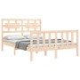 Double bed frame with solid wood headboard by , Beds and slatted bases - Ref: Foro24-3192531, Price: 151,99 €, Discount: %