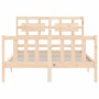 Double bed frame with solid wood headboard by , Beds and slatted bases - Ref: Foro24-3192531, Price: 151,99 €, Discount: %