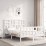 Double bed frame with white solid wood headboard by , Beds and slatted bases - Ref: Foro24-3193052, Price: 168,30 €, Discount: %