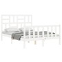 Double bed frame with white solid wood headboard by , Beds and slatted bases - Ref: Foro24-3193052, Price: 168,30 €, Discount: %