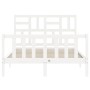 Double bed frame with white solid wood headboard by , Beds and slatted bases - Ref: Foro24-3193052, Price: 168,30 €, Discount: %