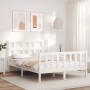 Double bed frame with white solid wood headboard by , Beds and slatted bases - Ref: Foro24-3192987, Price: 160,99 €, Discount: %