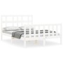 Double bed frame with white solid wood headboard by , Beds and slatted bases - Ref: Foro24-3192987, Price: 160,99 €, Discount: %