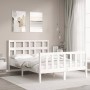 Double bed frame with white solid wood headboard by , Beds and slatted bases - Ref: Foro24-3192987, Price: 160,99 €, Discount: %