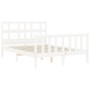 Double bed frame with white solid wood headboard by , Beds and slatted bases - Ref: Foro24-3192987, Price: 160,99 €, Discount: %