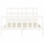 Double bed frame with white solid wood headboard by , Beds and slatted bases - Ref: Foro24-3192987, Price: 160,99 €, Discount: %